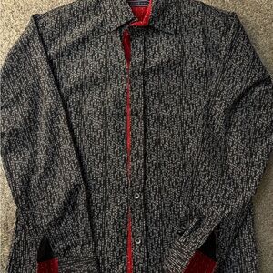 Men's Black and Red Patterned Long Sleeve Shirt